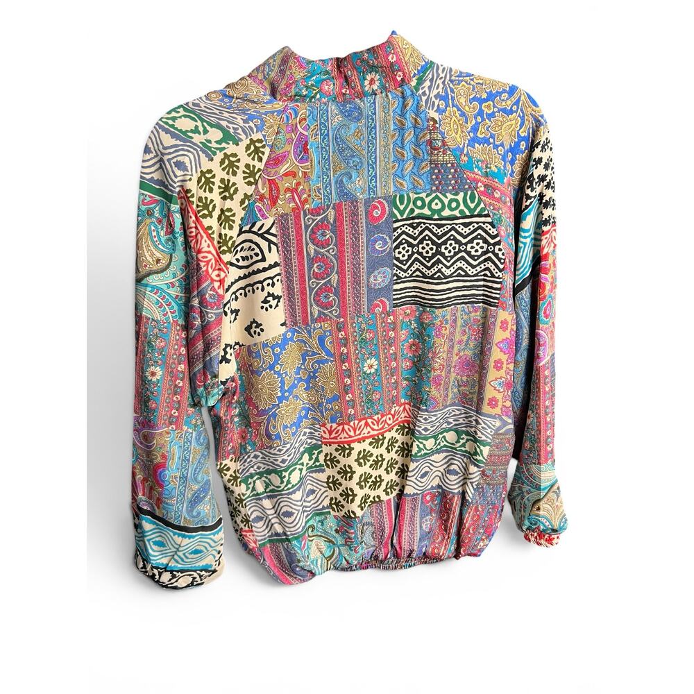 NWT Earthbound Trading Patchwork Sari Reversible Bomber Jacket Boho Paisley - Picture 3 of 7